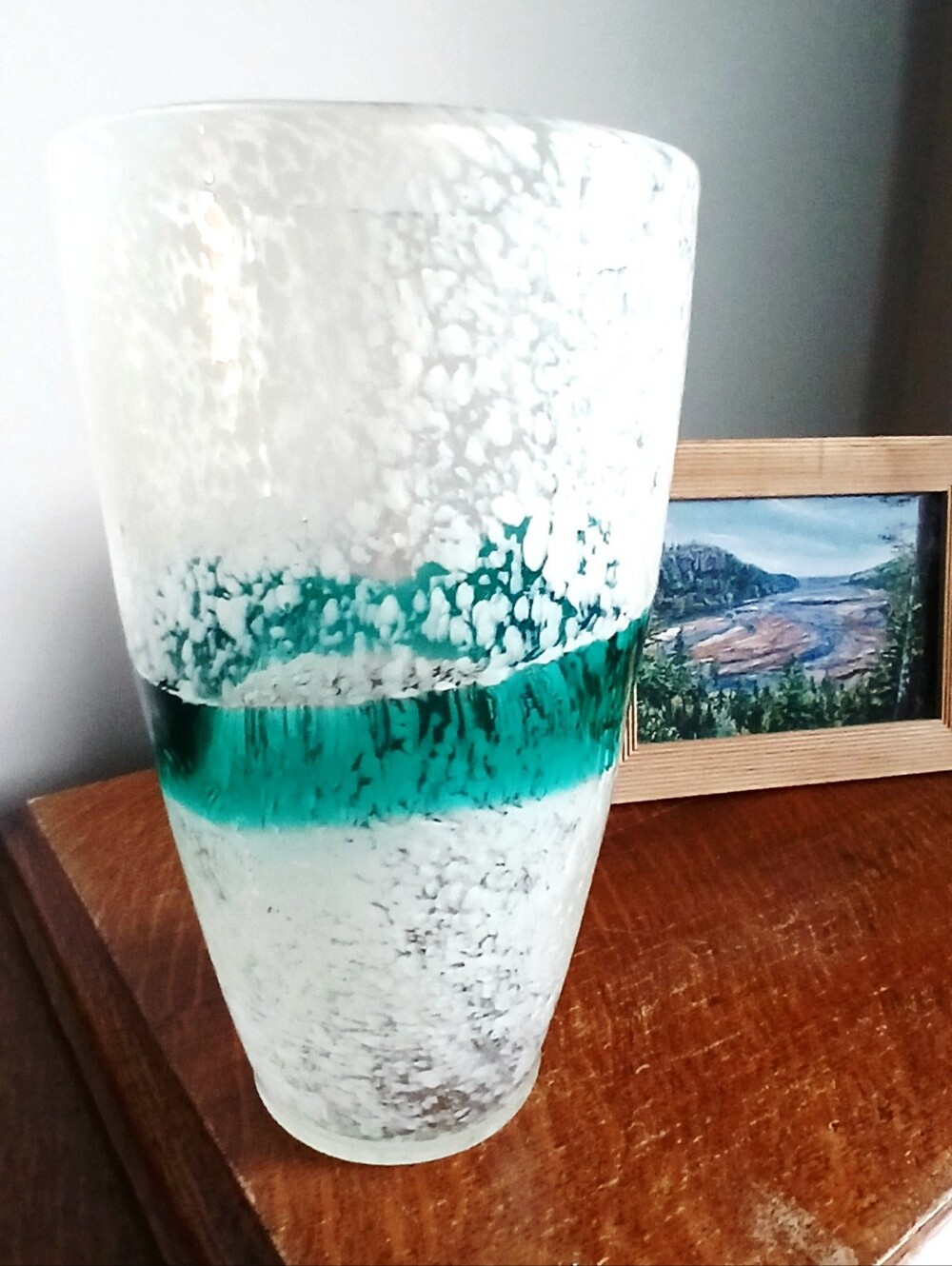 Handblown Decorative Glass Vase with Teal Accent